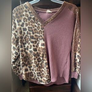 Lovely Melody Animal Print and Mauve V-Neck Sweater
